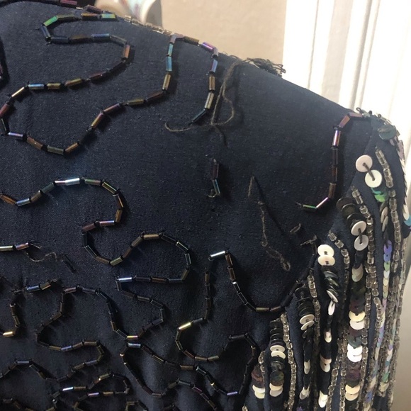 Vintage Navy Blue Beaded and Sequined Cocktail Dress Size Large - Picture 5 of 10